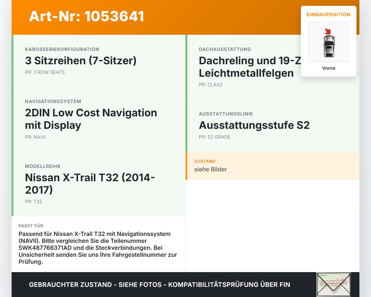 Nissan X-Trail T32 14-17 Antennenverstärker Vorne Mitte Nissan X-Trail T32 14-17 09.03.2015 5WK487766371AD gebraucht Vorschau 3