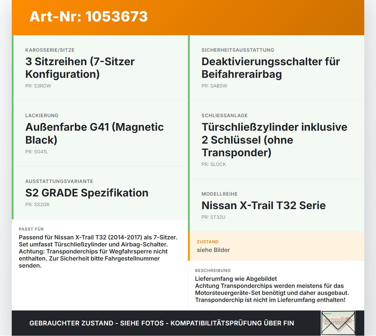 Nissan X-Trail T32 14-17 Schließzylinder Tür Airbag Schalter 2x Schlüssel Nissan X-Trail T32 14-17 09.03.2015... Vorschau 3
