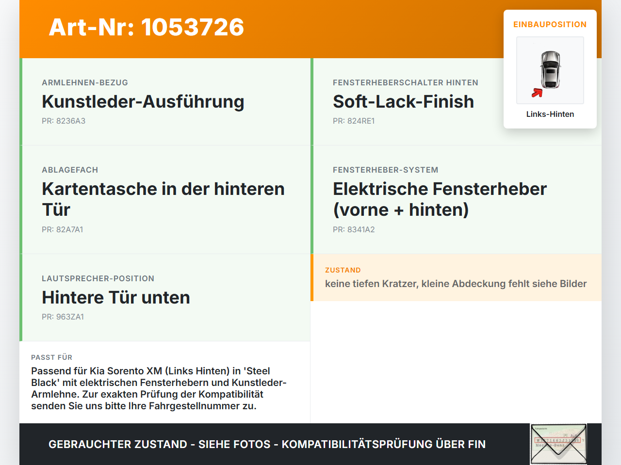 Kia Sorento XM 09-12 Türverkleidung Türpappe Links Hinten Kia Sorento XM 09-12 19.05.2010 gebraucht Vorschau 3
