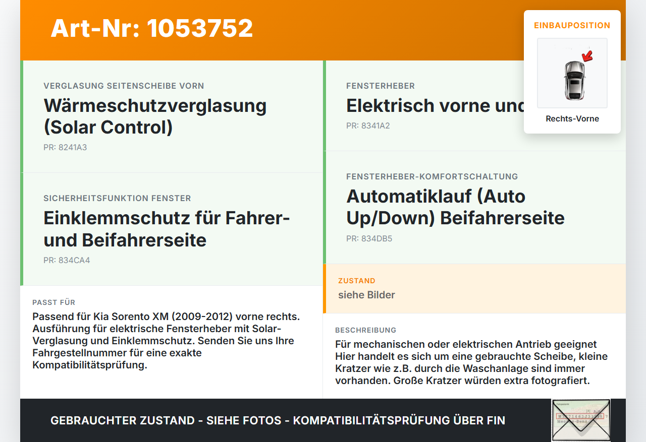 Kia Sorento XM 09-12 RVK Seitenscheibe für Tür Türscheibe Rechts Vorne Kia Sorento XM 09-12 19.05.2010 gebraucht Vorschau 3
