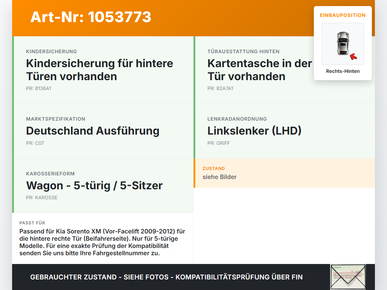 Kia Sorento XM 09-12 Türfangband Türbremse Türanschlag Rechts Hinten Kia Sorento XM 09-12 19.05.2010 gebraucht Vorschau 3