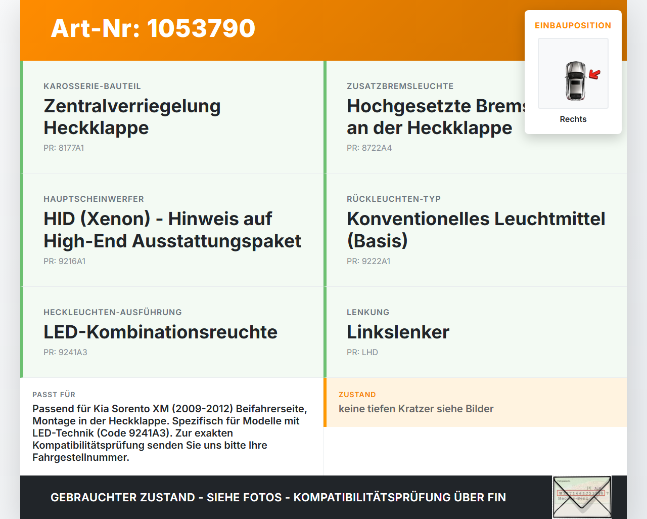 Kia Sorento XM 09-12 Rückleuchte Heckleuchte für Klappe Rechts Kia Sorento XM 09-12 19.05.2010 gebraucht Vorschau 3