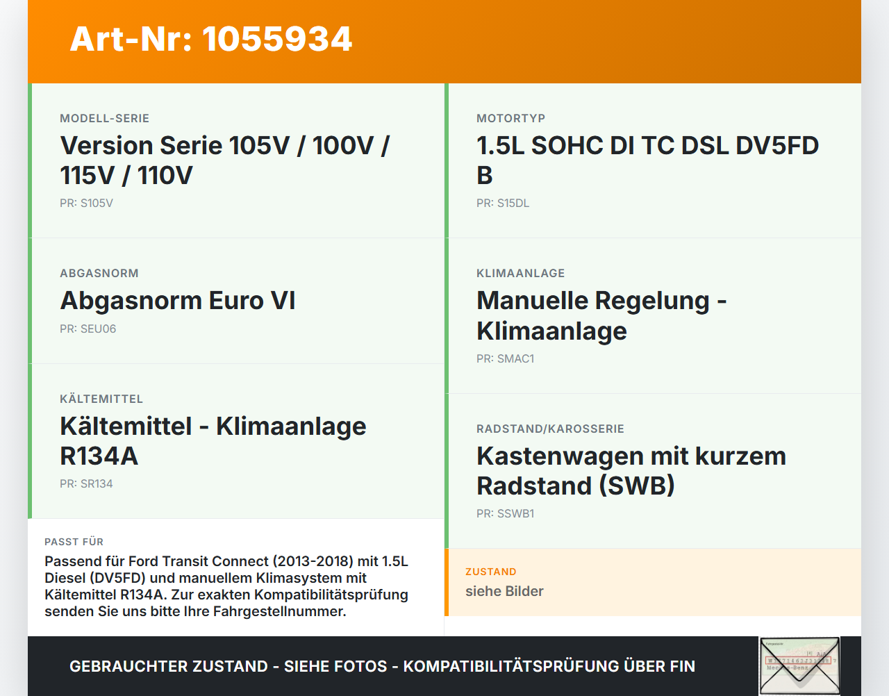 Ford Transit Connect 13-18 1,5 75KW Klimakompressor Klima Kompressor Ford Transit Connect 13-18 20.06.2017... Vorschau 3