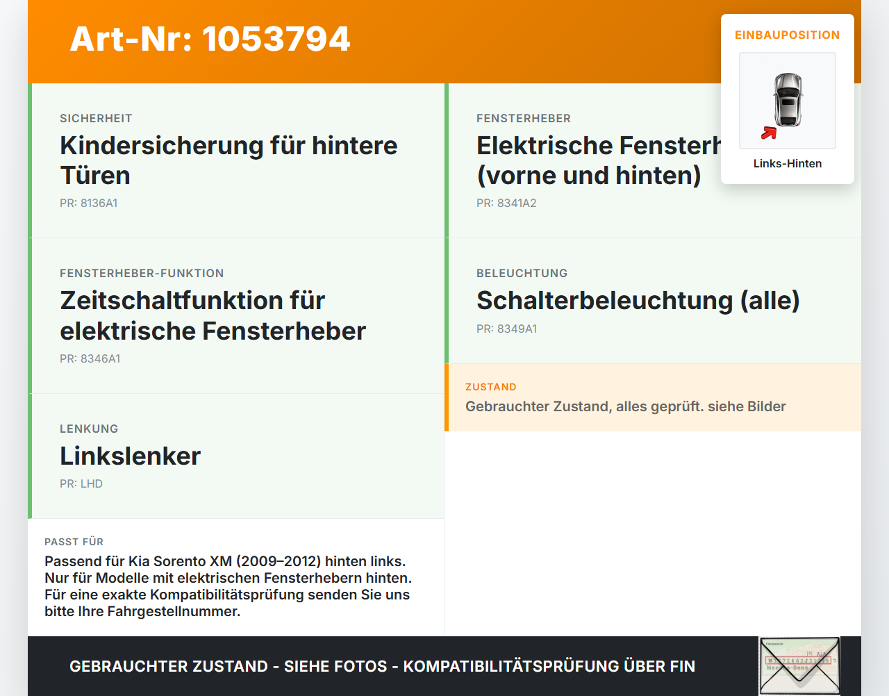 Kia Sorento XM 09-12 Fensterhebermotor Links Hinten Kia Sorento XM 09-12 19.05.2010 gebraucht Vorschau 3