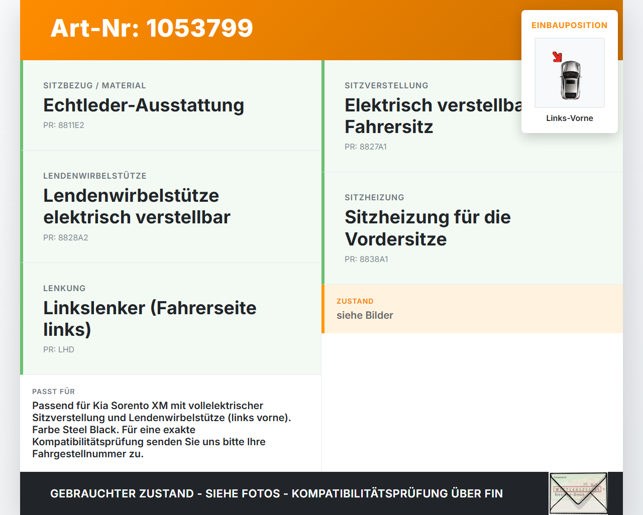 Kia Sorento XM 09-12 Schalter für Elektr. Sitzverstellung Links Vorne Kia Sorento XM 09-12 19.05.2010 BX101110095... Vorschau 3