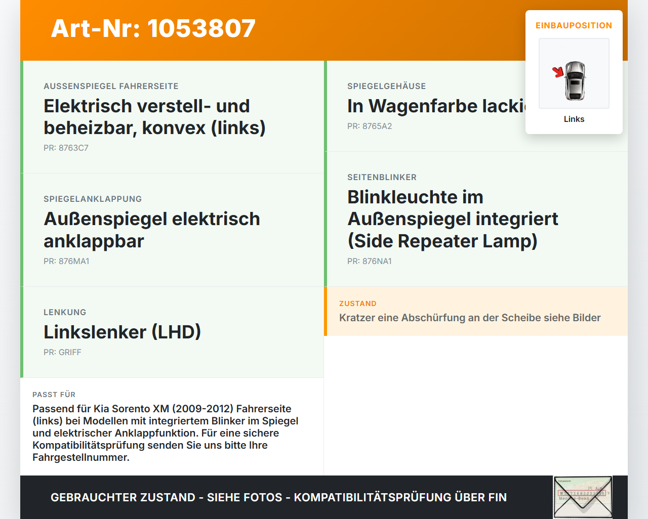 Kia Sorento XM 09-12 Blinker Blinkleuchte Links für Spiegel Kia Sorento XM 09-12 19.05.2010 gebraucht Vorschau 3