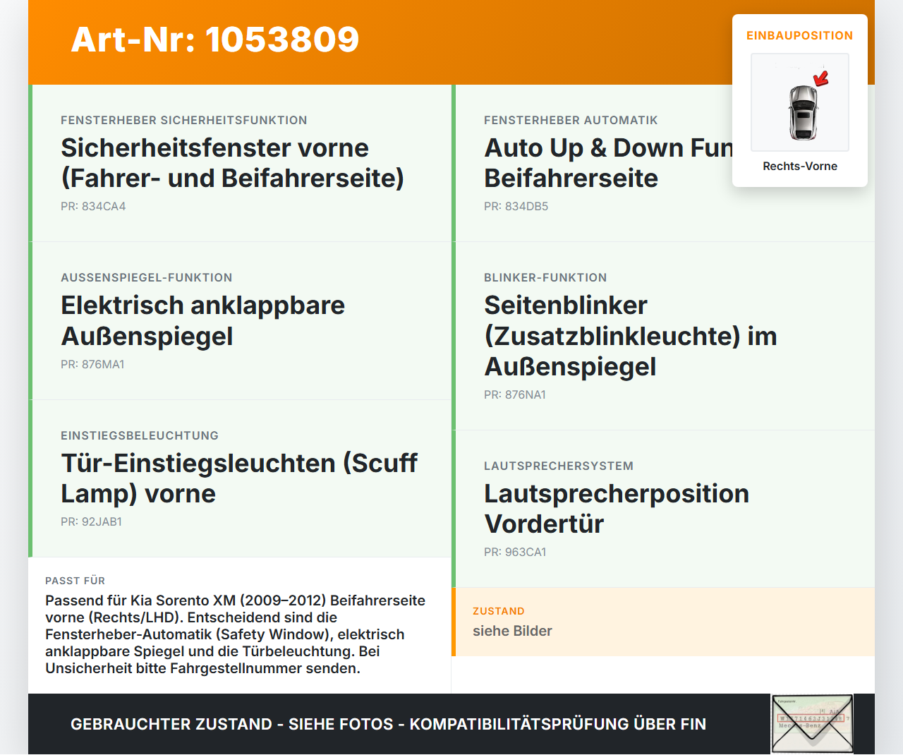 Kia Sorento XM 09-12 Kabelbaum für Tür und Fensterheber Rechts Vorne Kia Sorento XM 09-12 19.05.2010 91610-2P200... Vorschau 3