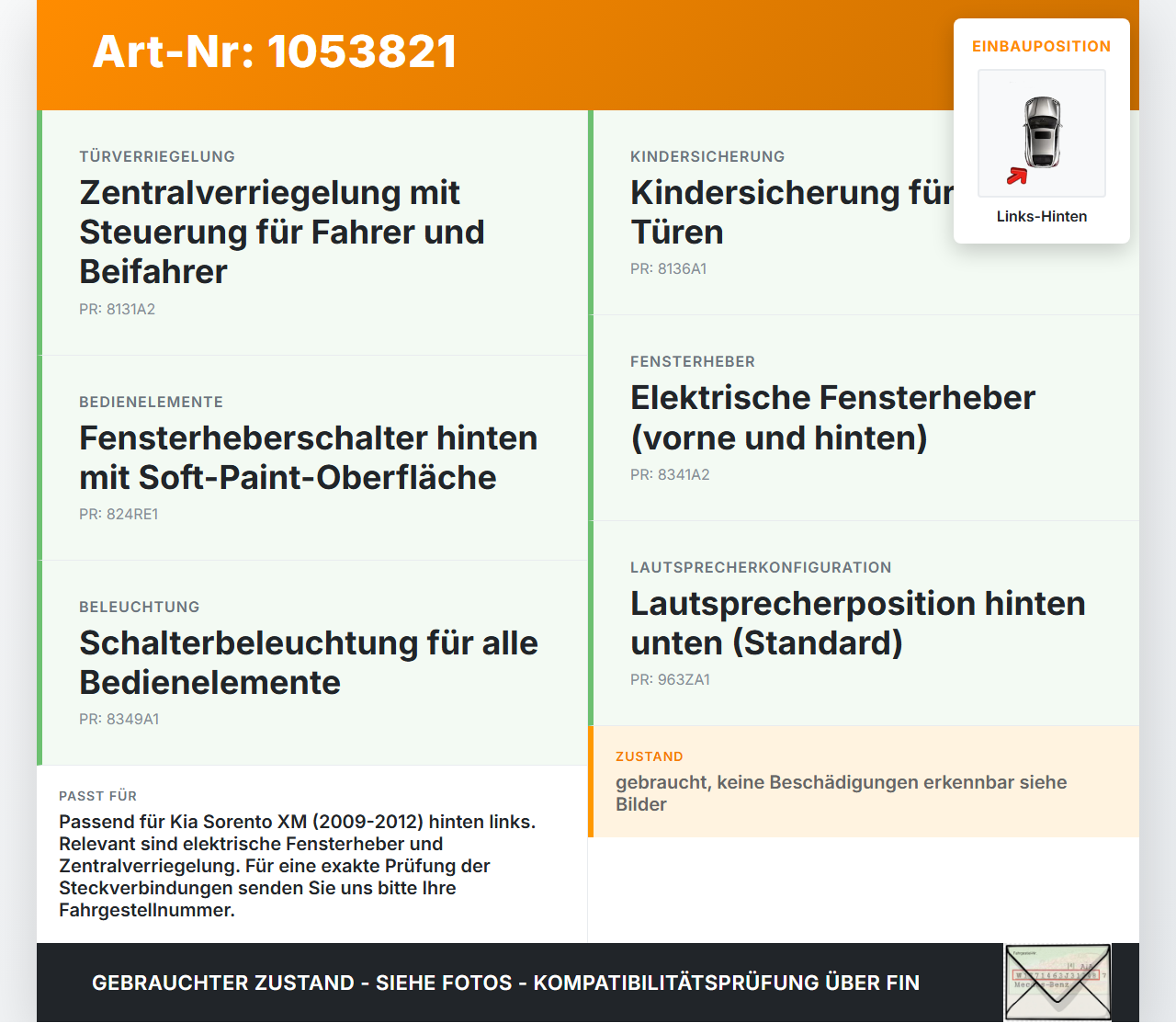 Kia Sorento XM 09-12 Kabelbaum für Tür und Fensterheber Links Hinten Kia Sorento XM 09-12 19.05.2010 91650-2P030... Vorschau 3