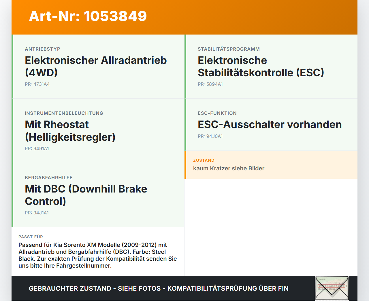Kia Sorento XM 09-12 Schalter Bergabfahrassistent Kia Sorento XM 09-12 19.05.2010 20402823 gebraucht Vorschau 3