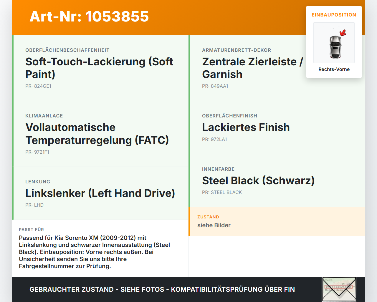 Kia Sorento XM 09-12 Luftdusche Rechts Vorne Aussen Kia Sorento XM 09-12 19.05.2010 gebraucht Vorschau 3