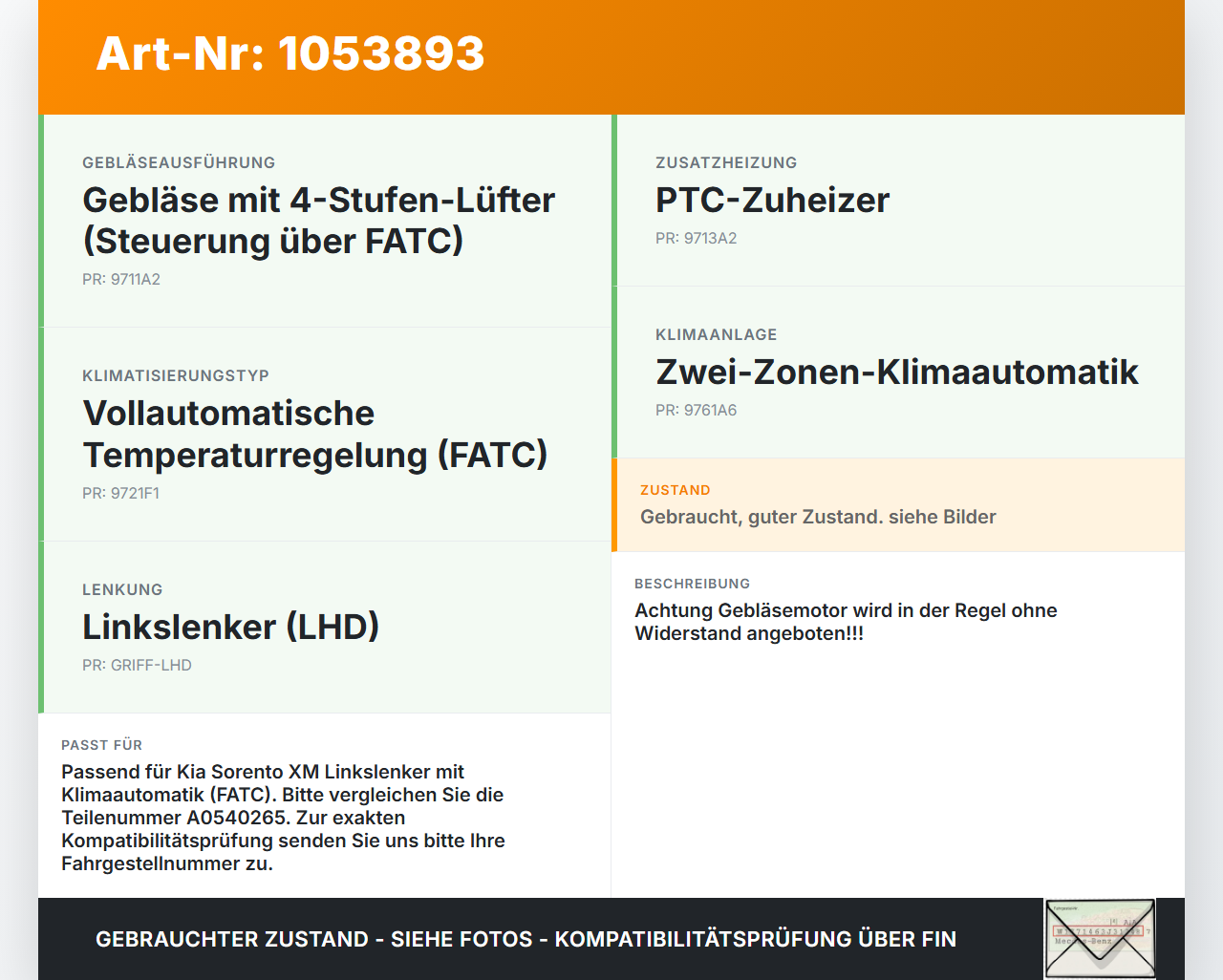 Kia Sorento XM 09-12 Gebläsemotor Lüftermotor Heizungsgebläse Kia Sorento XM 09-12 19.05.2010 H30883-0310 A0540265... Vorschau 3