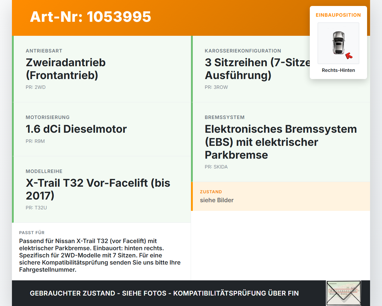 Nissan X-Trail T32 14-17 dCi 1,6 96KW Stellmotor Parkbremse Bremssattel Hinten Rechts Nissan X-Trail T32 14-17... Vorschau 3