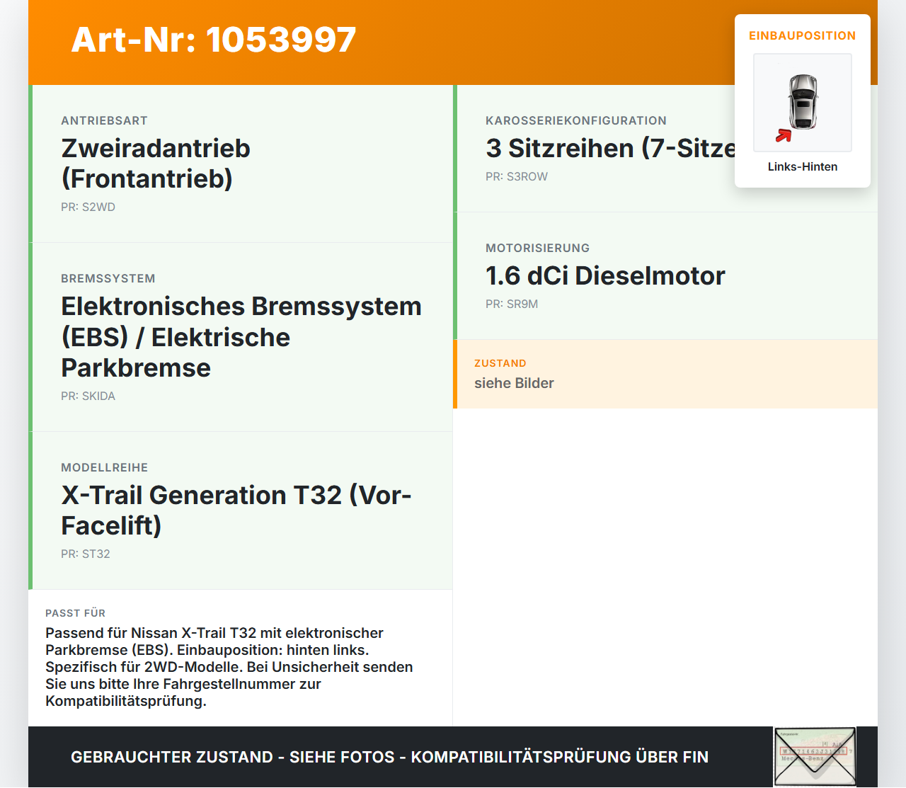 Nissan X-Trail T32 14-17 dCi 1,6 96KW Stellmotor Parkbremse Bremssattel Hinten Links Nissan X-Trail T32 14-17... Vorschau 3