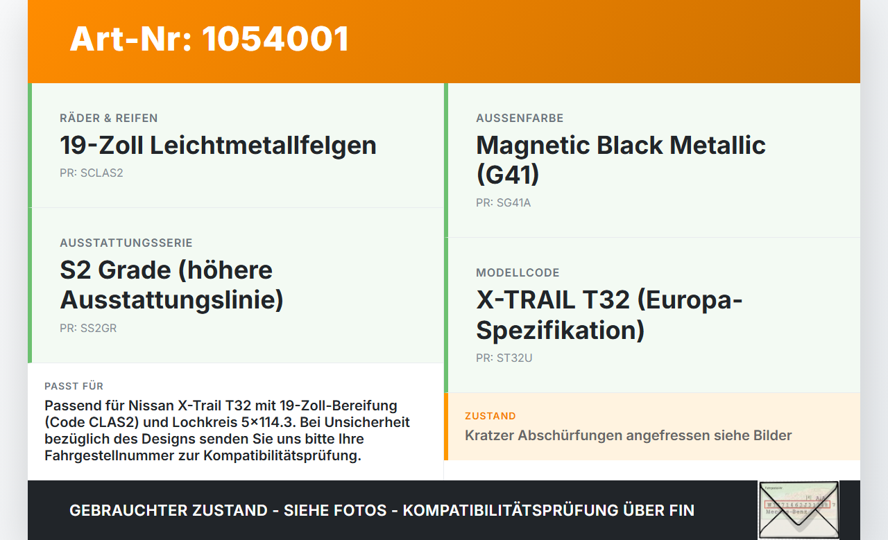 Nissan X-Trail T32 14-17 1 x Felge Aluminiumfelge 19 Zoll 5X114.3 Nissan X-Trail T32 14-17 09.03.2015 4CB3A gebraucht Vorschau 3