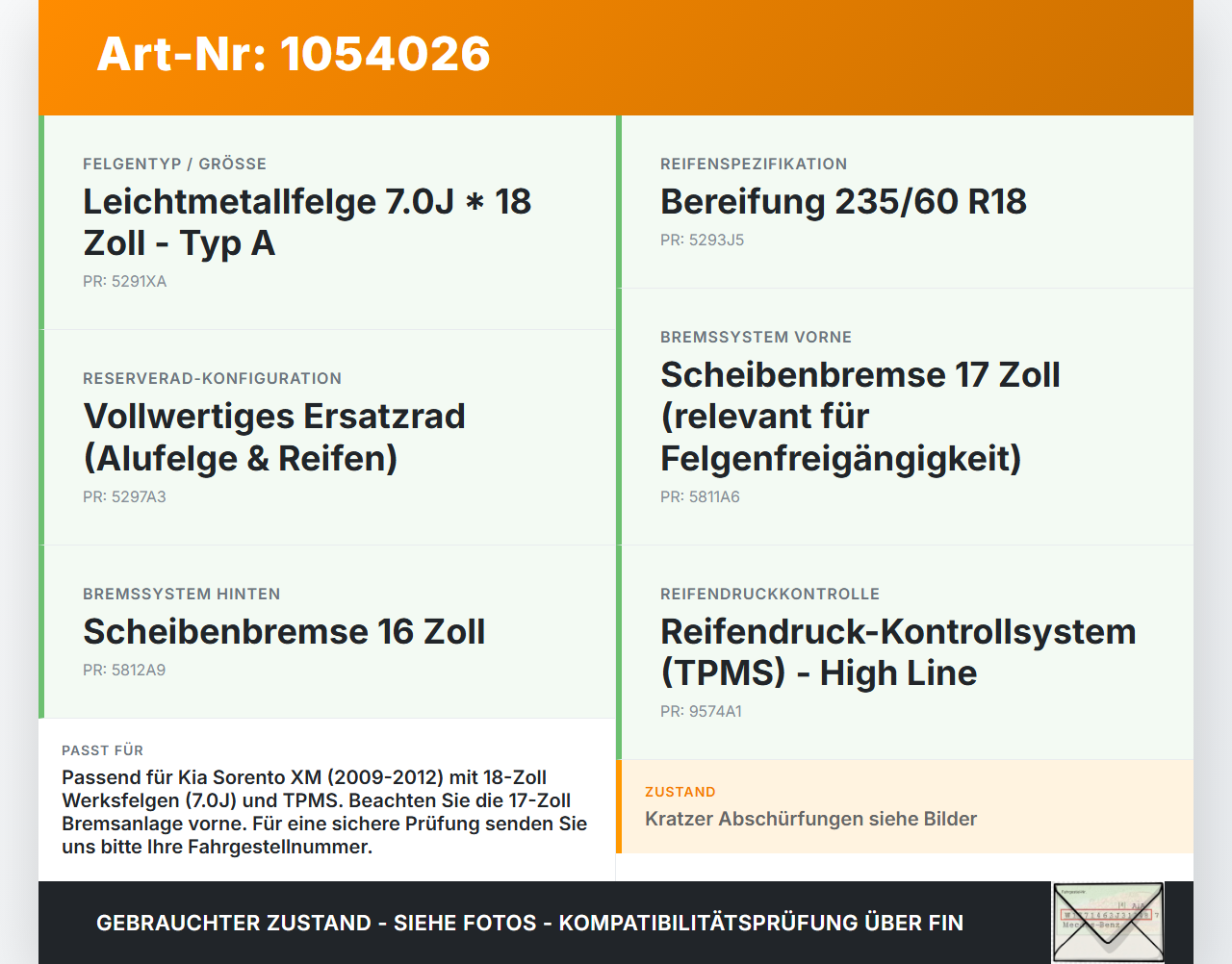 Kia Sorento XM 09-12 1 x Felge Aluminiumfelge 18 Zoll 5X114.3 Kia Sorento XM 09-12 19.05.2010... Vorschau 3