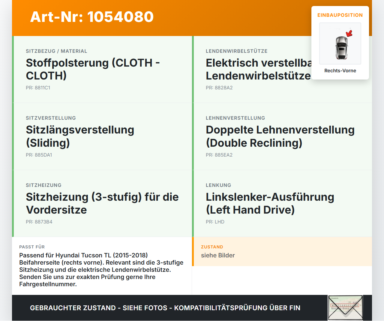 Hyundai Tucson TL 15-18 Steuergerät ECU Modul Sitz Rechts Vorne Hyundai Tucson TL 15-18 30.03.2017 88195-D7000 gebraucht Vorschau 3