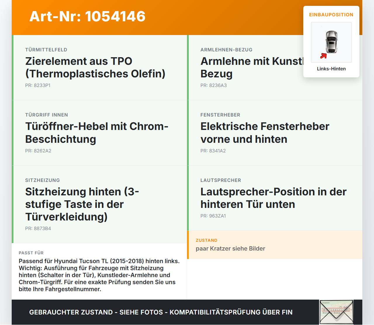 Hyundai Tucson TL 15-18 Türverkleidung Türpappe Links Hinten Hyundai Tucson TL 15-18 30.03.2017 R39BK0367 D7110TRY... Vorschau 3