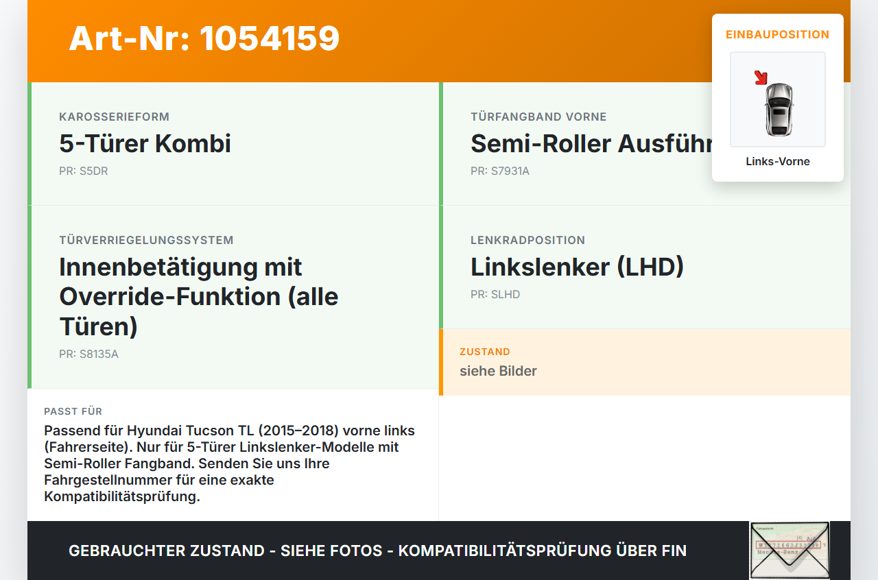 Hyundai Tucson TL 15-18 Türfangband Türbremse Türanschlag Links Vorne Hyundai Tucson TL 15-18 30.03.2017 gebraucht Vorschau 3