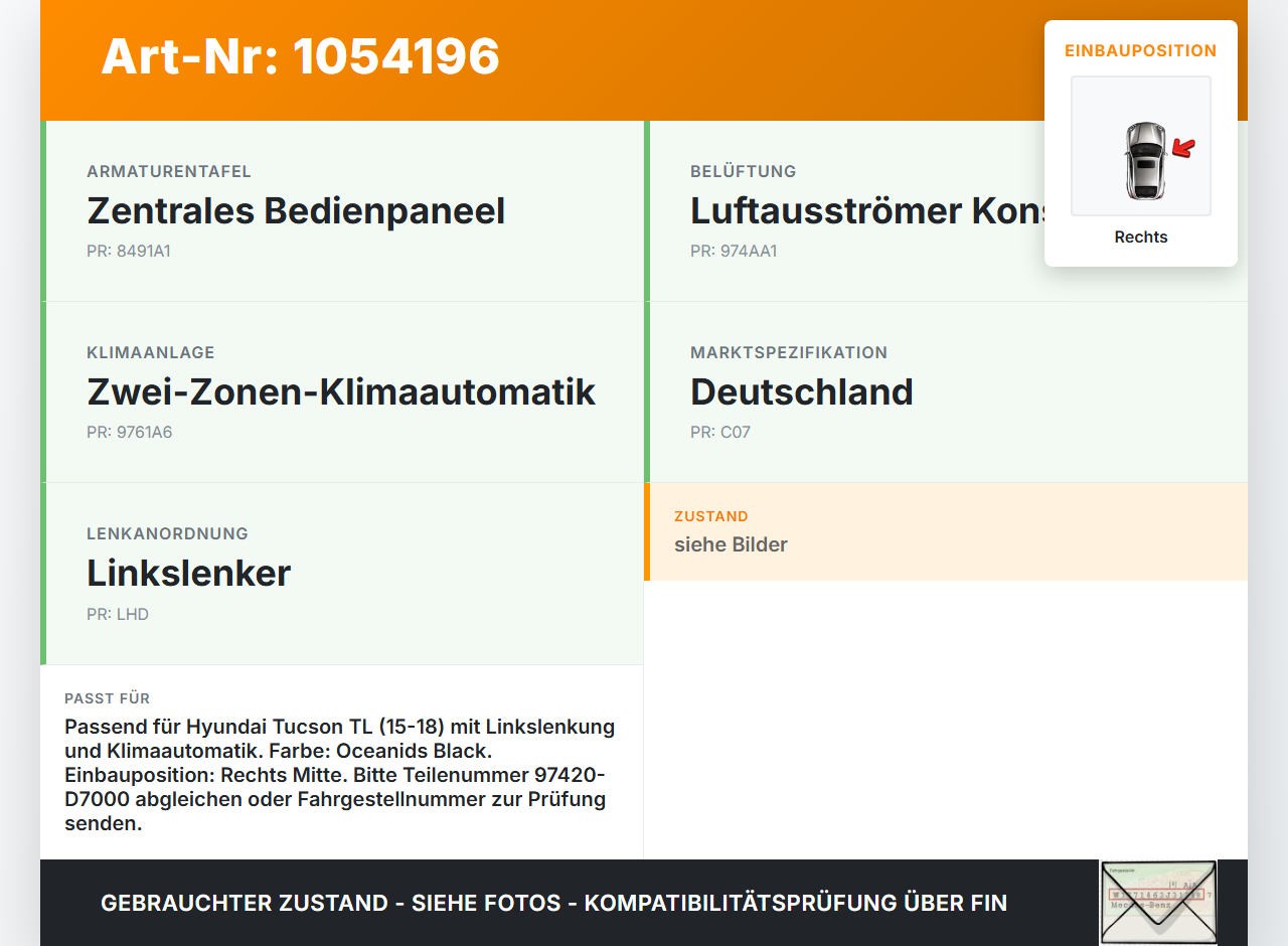 Hyundai Tucson TL 15-18 Luftdusche Luftdüse Rechts Mitte Hyundai Tucson TL 15-18 30.03.2017 97420-D7000 gebraucht Vorschau 3