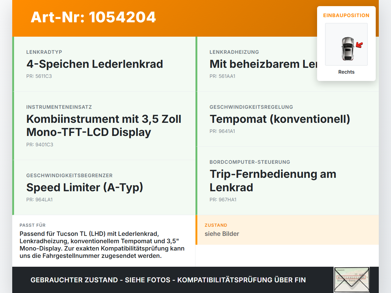 Hyundai Tucson TL 15-18 Lenkradschalter Multifunktionstasten Schalter für Lenkrad Rechts Hyundai Tucson TL 15-18... Vorschau 3