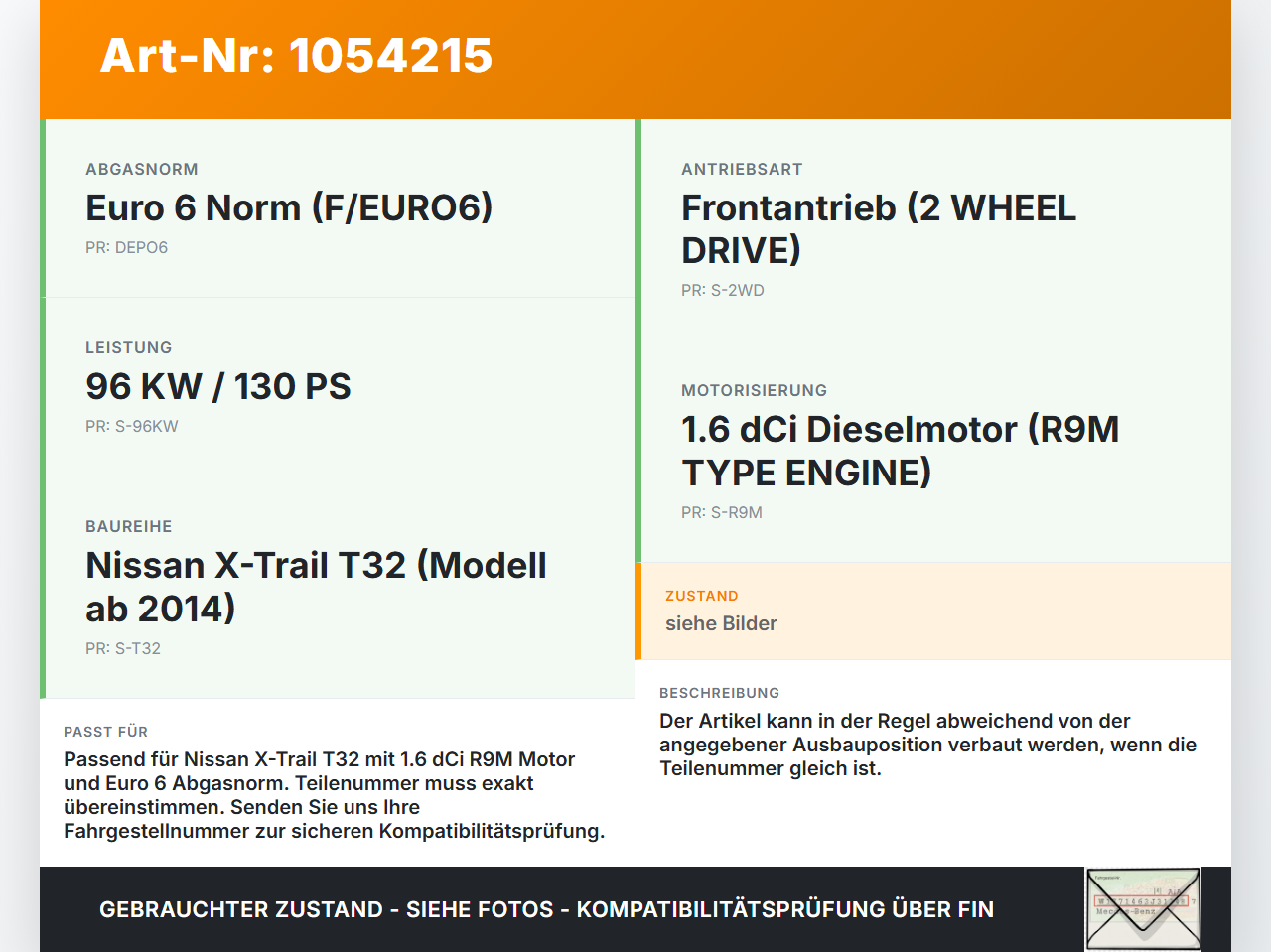 Nissan X-Trail T32 14-17 dCi 1,6 96KW Injektor Einspritzdüse Zyl.4 Nissan X-Trail T32 14-17 09.03.2015 0445110546... Vorschau 3