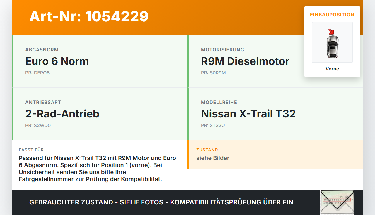 Nissan X-Trail T32 14-17 dCi 1,6 96KW Sensor Abgastemperatursensor Abgassonde Vorne Pos.1 Nissan X-Trail T32 14-17... Vorschau 3