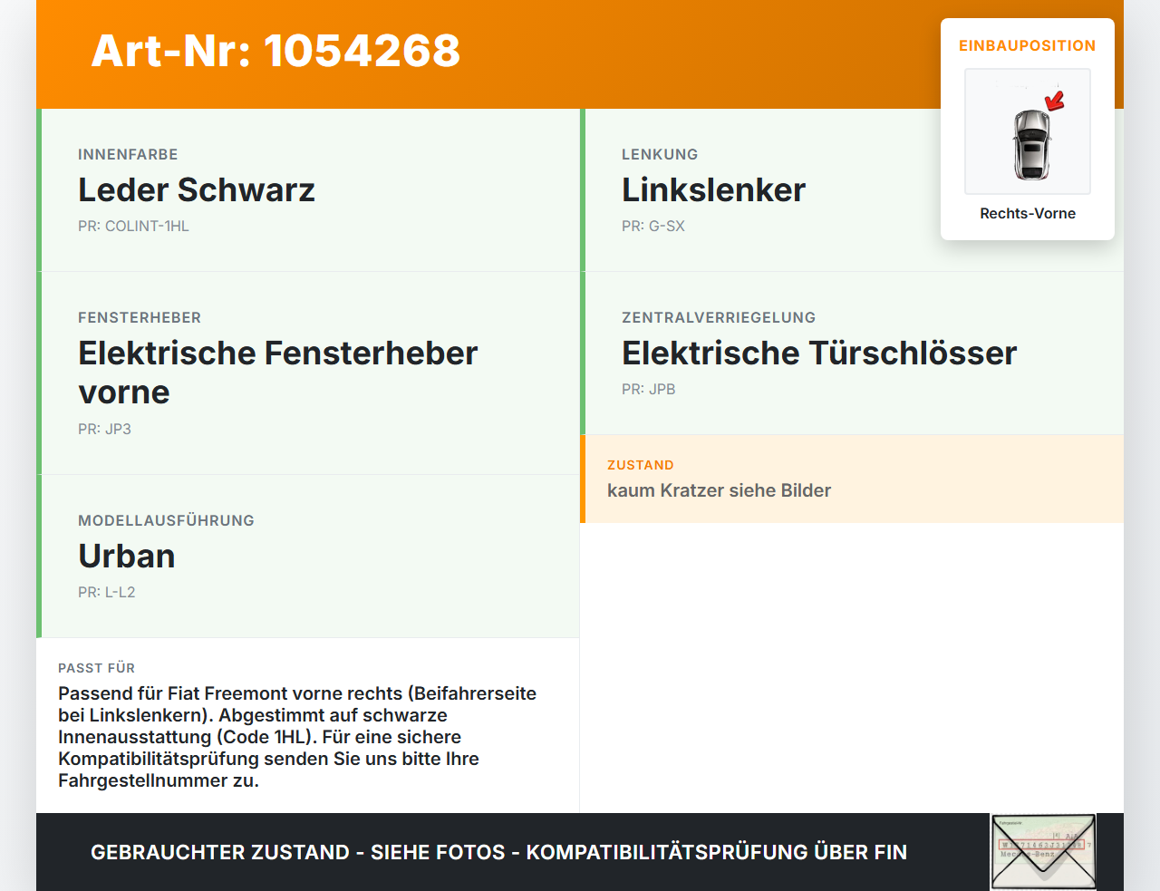 Fiat Freemont 11-16 Türgriff Griffmuschel Griff Innen Rechts Vorne Fiat Freemont 11-16 17.02.2011 937072 gebraucht Vorschau 3