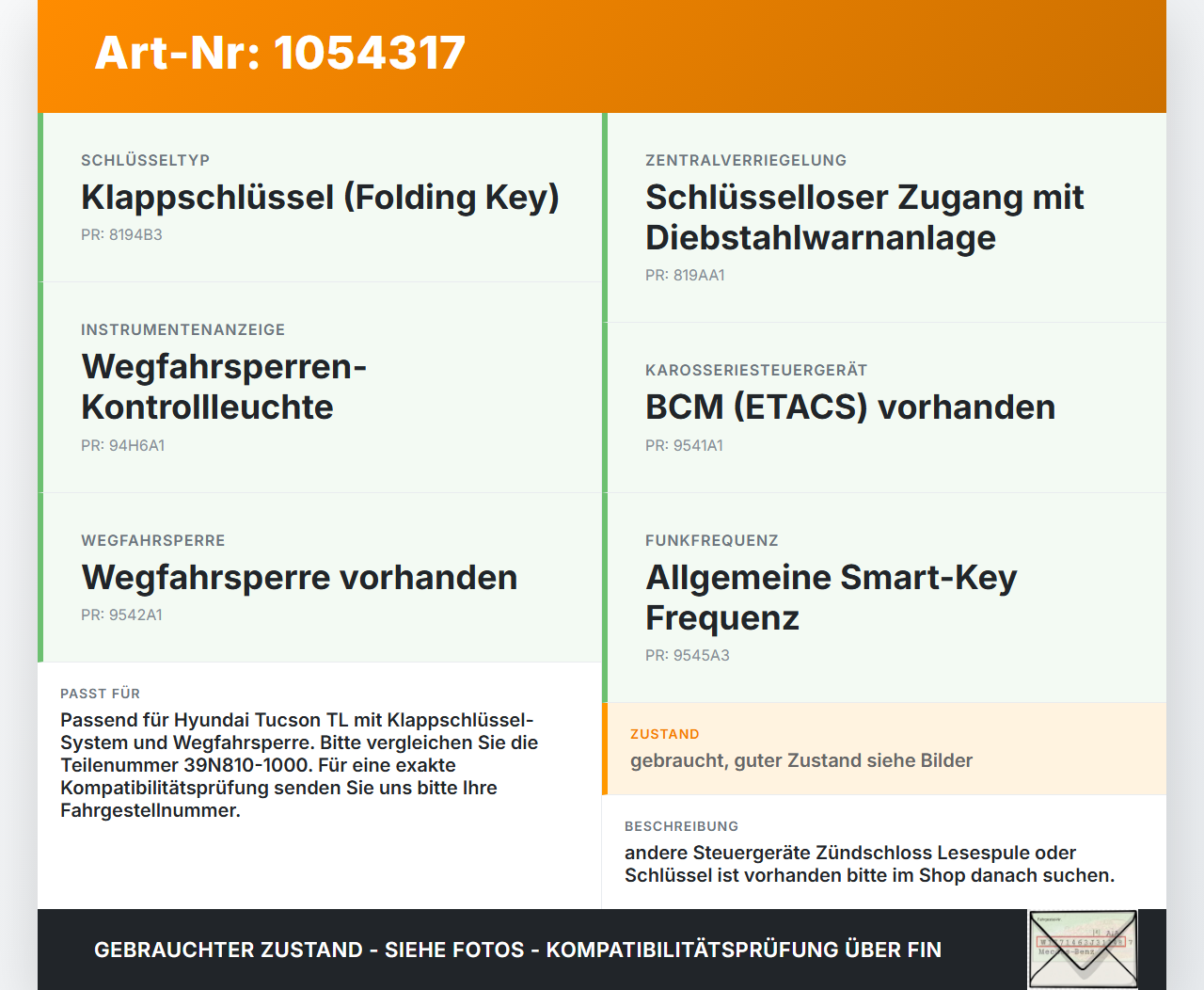 Hyundai Tucson TL 15-18 1,6 130KW Wegfahrsperre ECU Steuergerät Hyundai Tucson TL 15-18 30.03.2017 95420-2V000... Vorschau 3