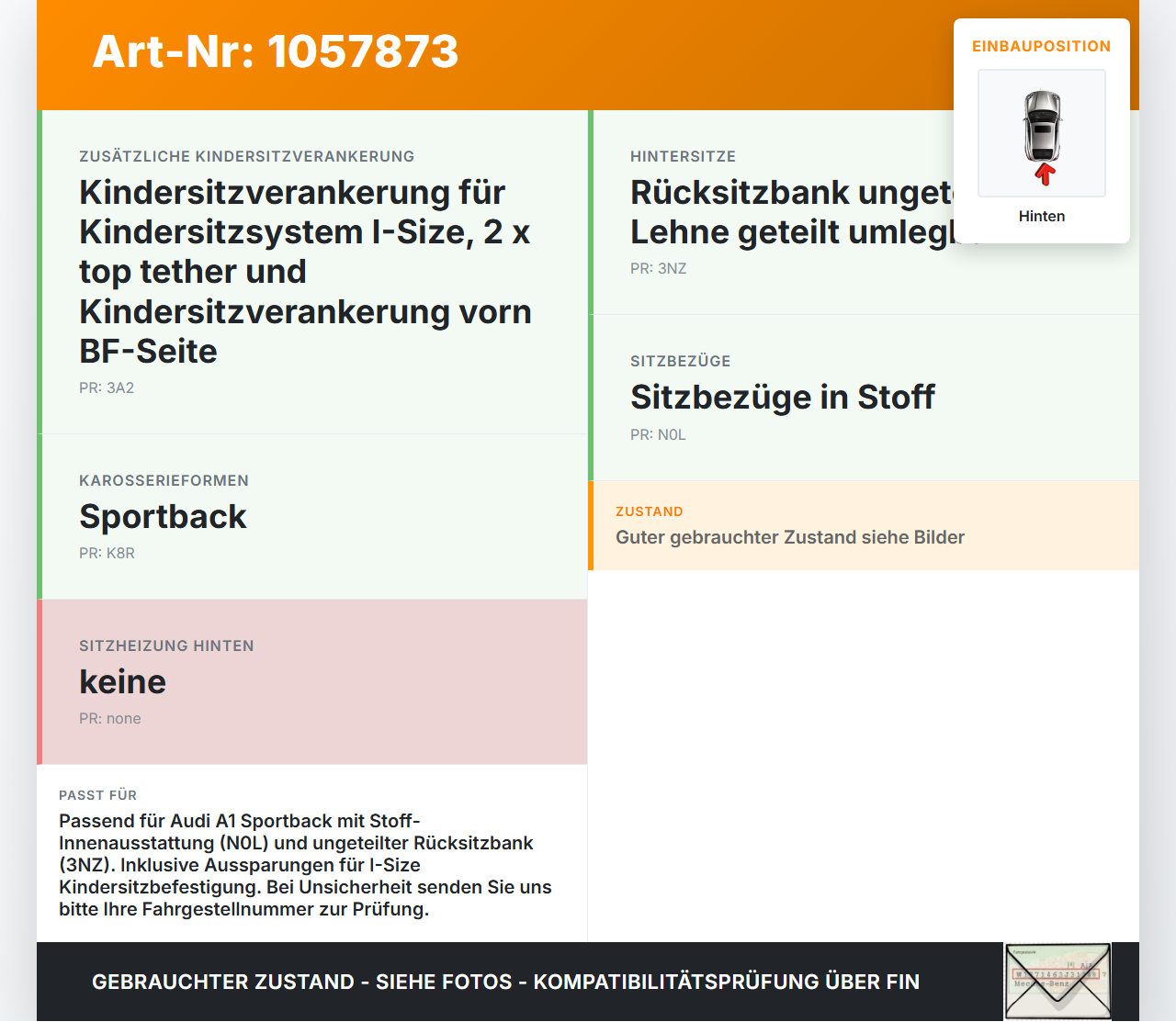 Audi A1 Sportback 18-24 Sitzbezug Sitzpolster für Rücksitzbank Hinten Audi A1 Sportback 18-24 29.03.2019 82A885405B... Vorschau 3