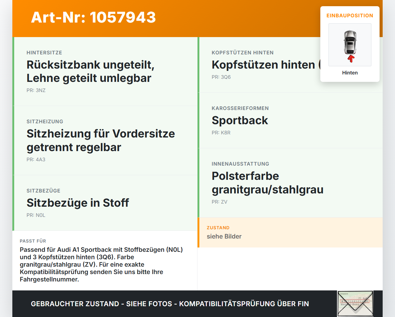 Audi A1 Sportback 18-24 Kopfstütze Mitte Hinten Audi A1 Sportback 18-24 29.03.2019 82A885902A gebraucht Vorschau 3