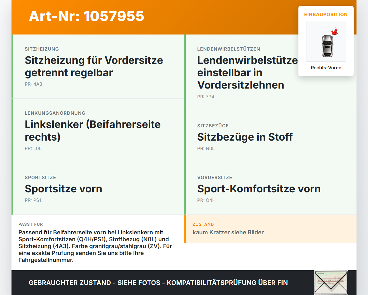 Audi A1 Sportback 18-24 Sitzbezug Sitzpolster für Beifahrersitz Rechts Vorne beheizt Audi A1 Sportback 18-24... Vorschau 3