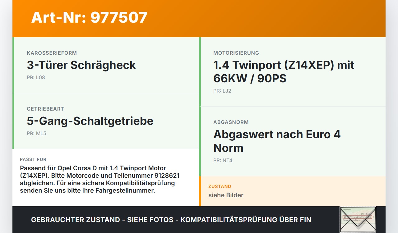 Opel Corsa D 06-10 1,4 66KW Z14XEP Ölwanne Motorwanne Opel Corsa D 06-10 14.08.2006 9128621 gebraucht Vorschau 3