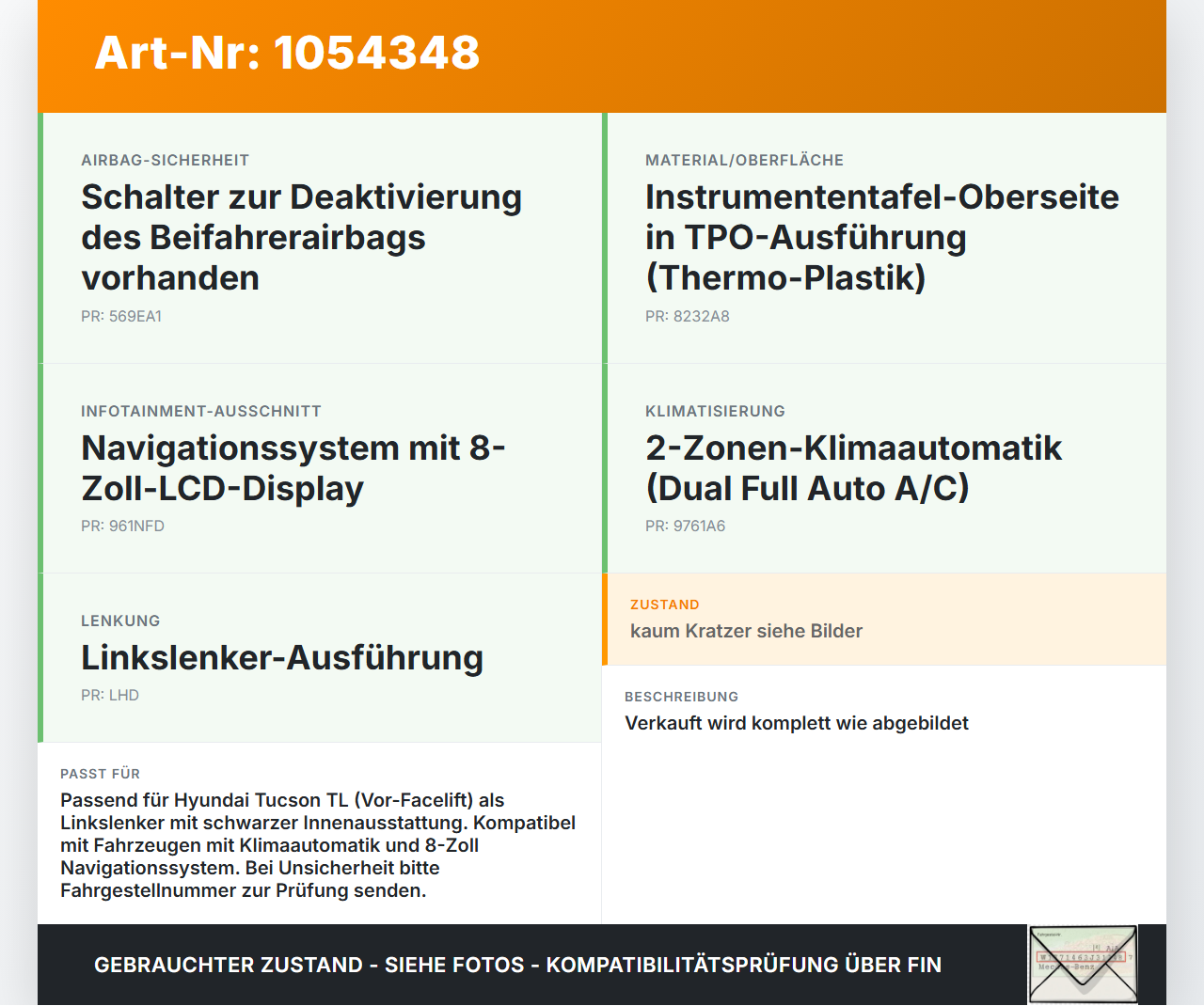 Hyundai Tucson TL 15-18 Armaturenbrett Panel komplett Hyundai Tucson TL 15-18 30.03.2017 84530-D3000 gebraucht Vorschau 3