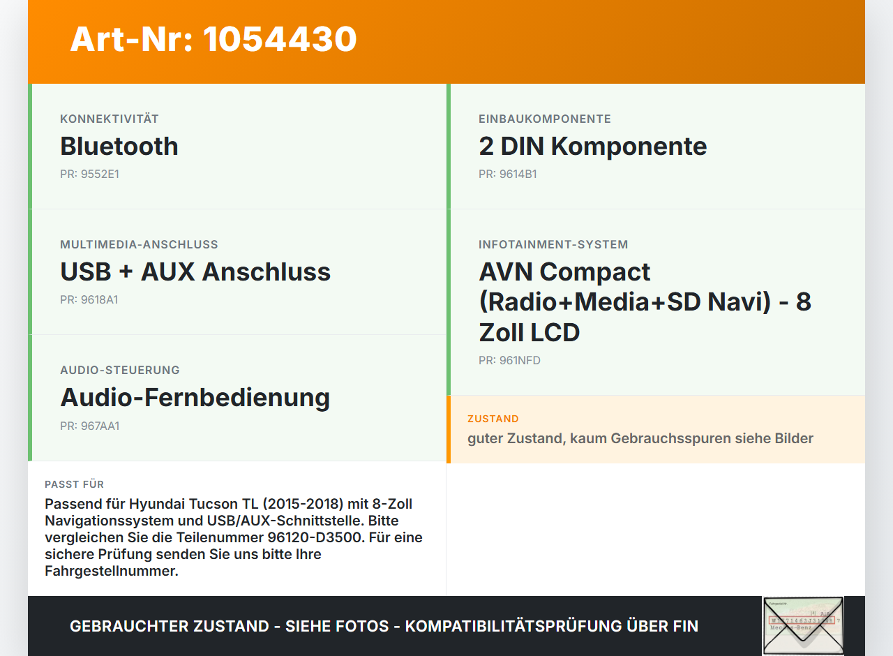 Hyundai Tucson TL 15-18 USB AUX Buchse Anschluss Hyundai Tucson TL 15-18 30.03.2017 96120-D3500 gebraucht Vorschau 3