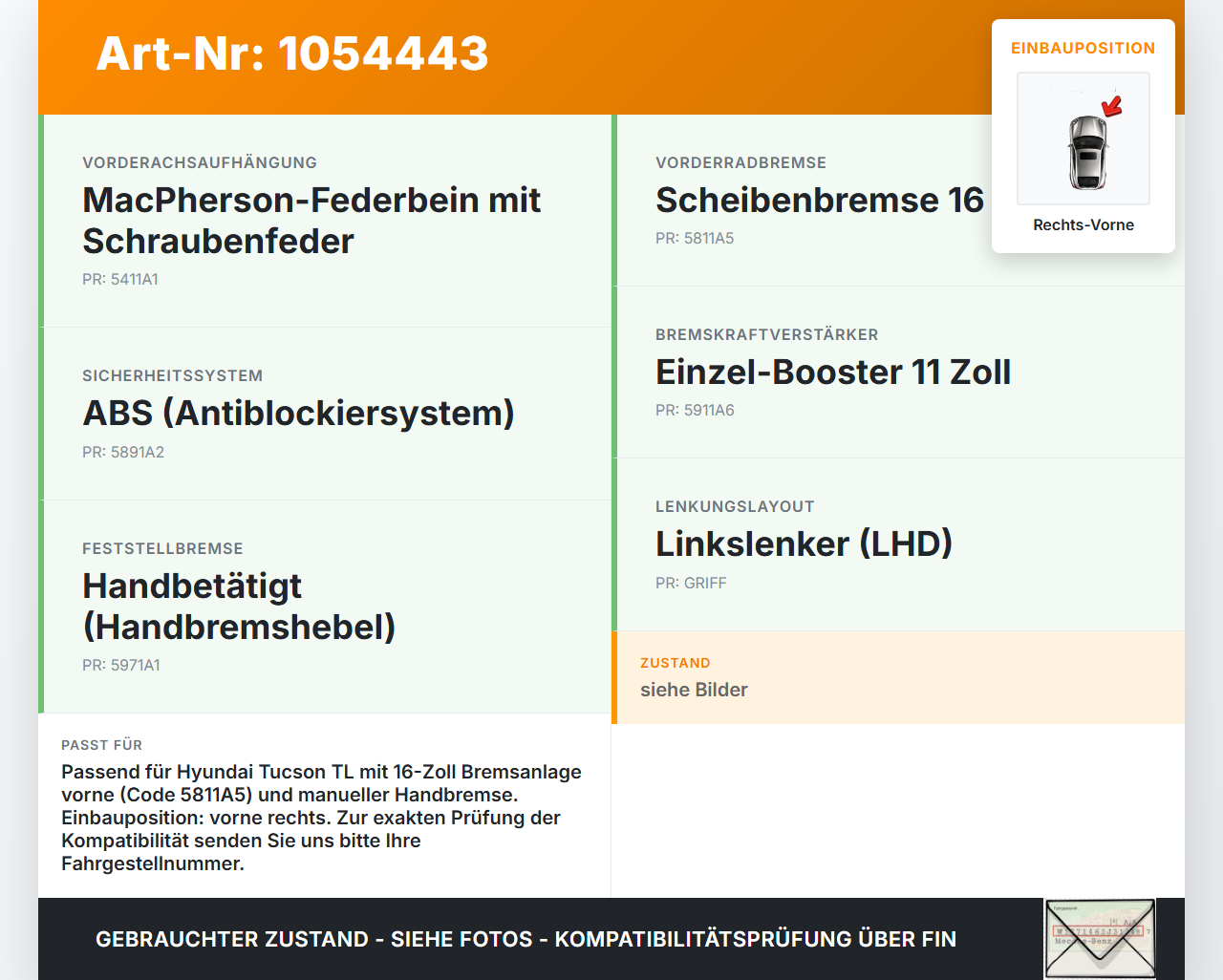 Hyundai Tucson TL 15-18 1,6 130KW Bremssattel Bremszange Vorne Rechts Hyundai Tucson TL 15-18 30.03.2017 LR73B046... Vorschau 3