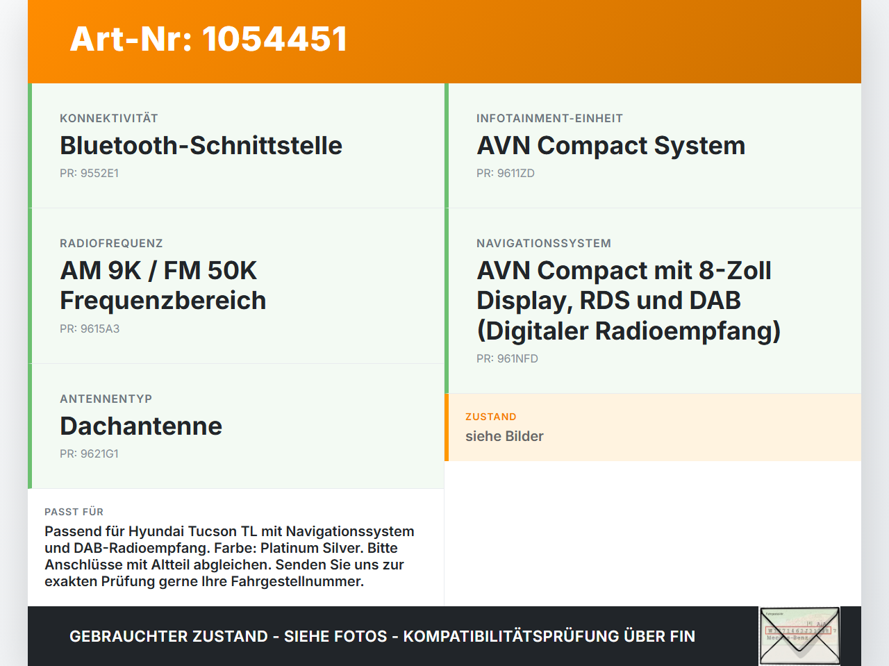 Hyundai Tucson TL 15-18 Antenne Hyundai Tucson TL 15-18 30.03.2017 D3954-11000 gebraucht Vorschau 3