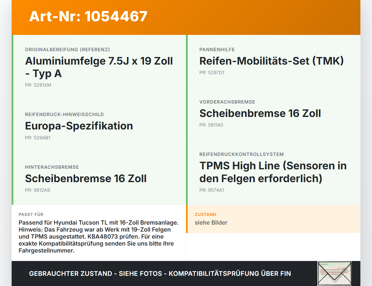 Hyundai Tucson TL 15-18 1 x Felge Aluminiumfelge 16 Zoll 5X114.3 Hyundai Tucson TL 15-18 30.03.2017 KBA48073 gebraucht Vorschau 3