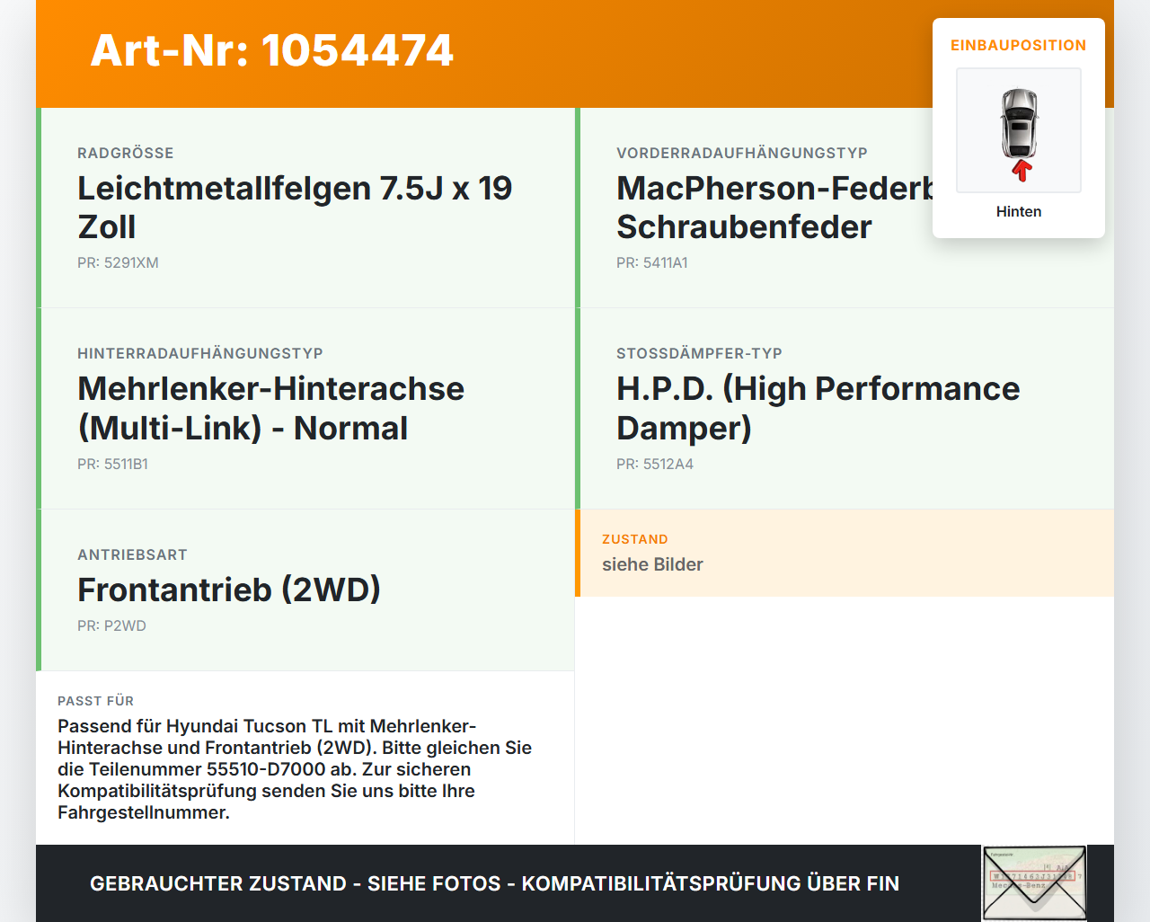 Hyundai Tucson TL 15-18 Stabi Stabilisator Hinten Hyundai Tucson TL 15-18 30.03.2017 55510-D7000 gebraucht Vorschau 3