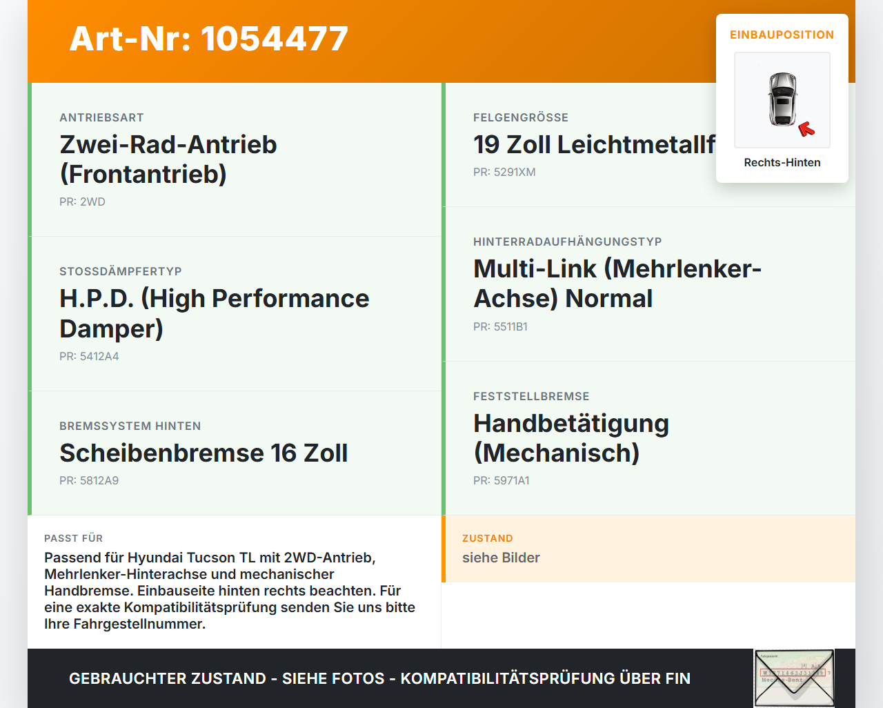 Hyundai Tucson TL 15-18  1,6 130KW Achsschenkel Radnabe Rechts Hinten Hyundai Tucson TL 15-18 30.03.2017... Vorschau 3