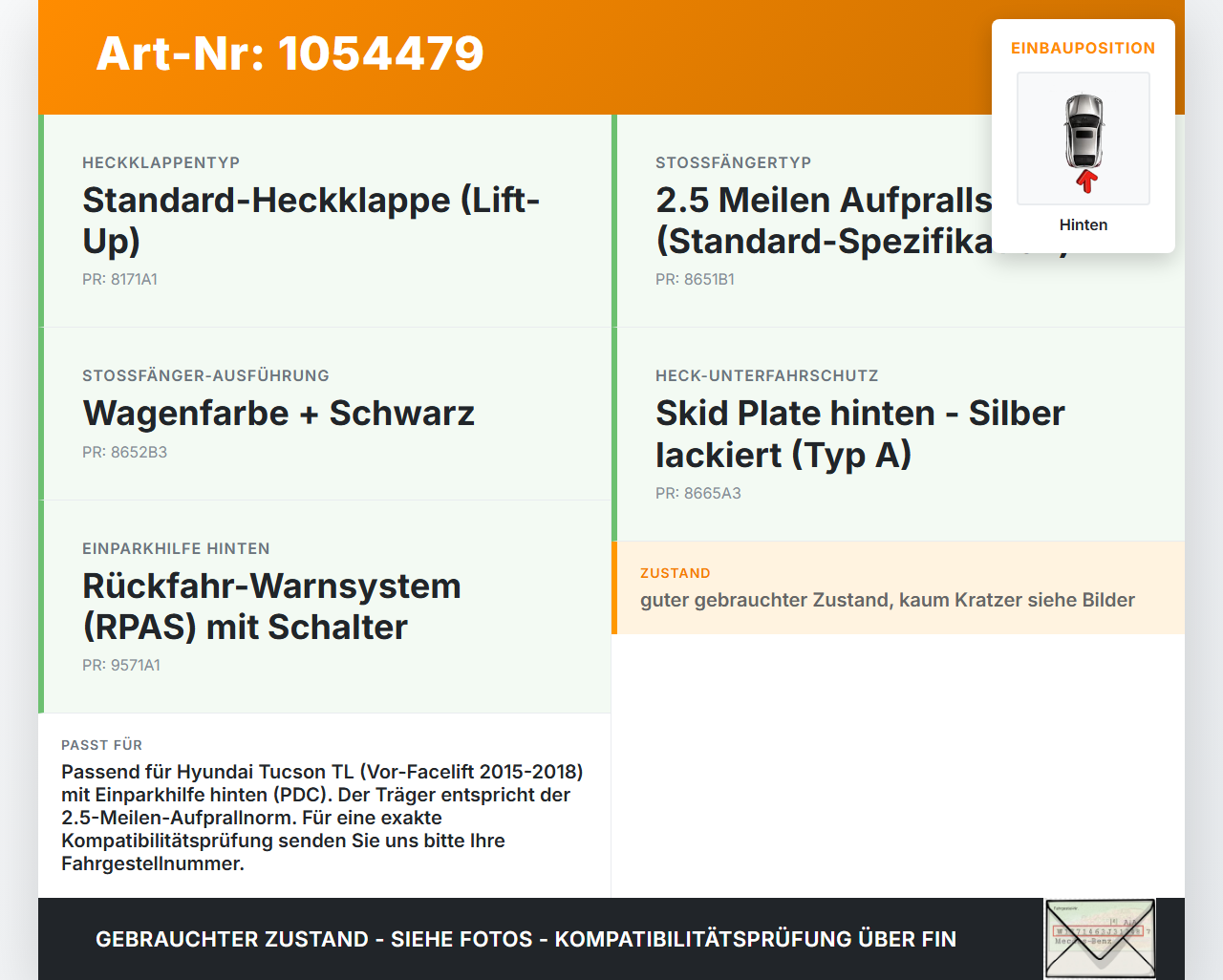 Hyundai Tucson TL 15-18 Träger Pralldämpfer für Stoßstange Hinten Hyundai Tucson TL 15-18 30.03.2017 86630-D7000... Vorschau 3