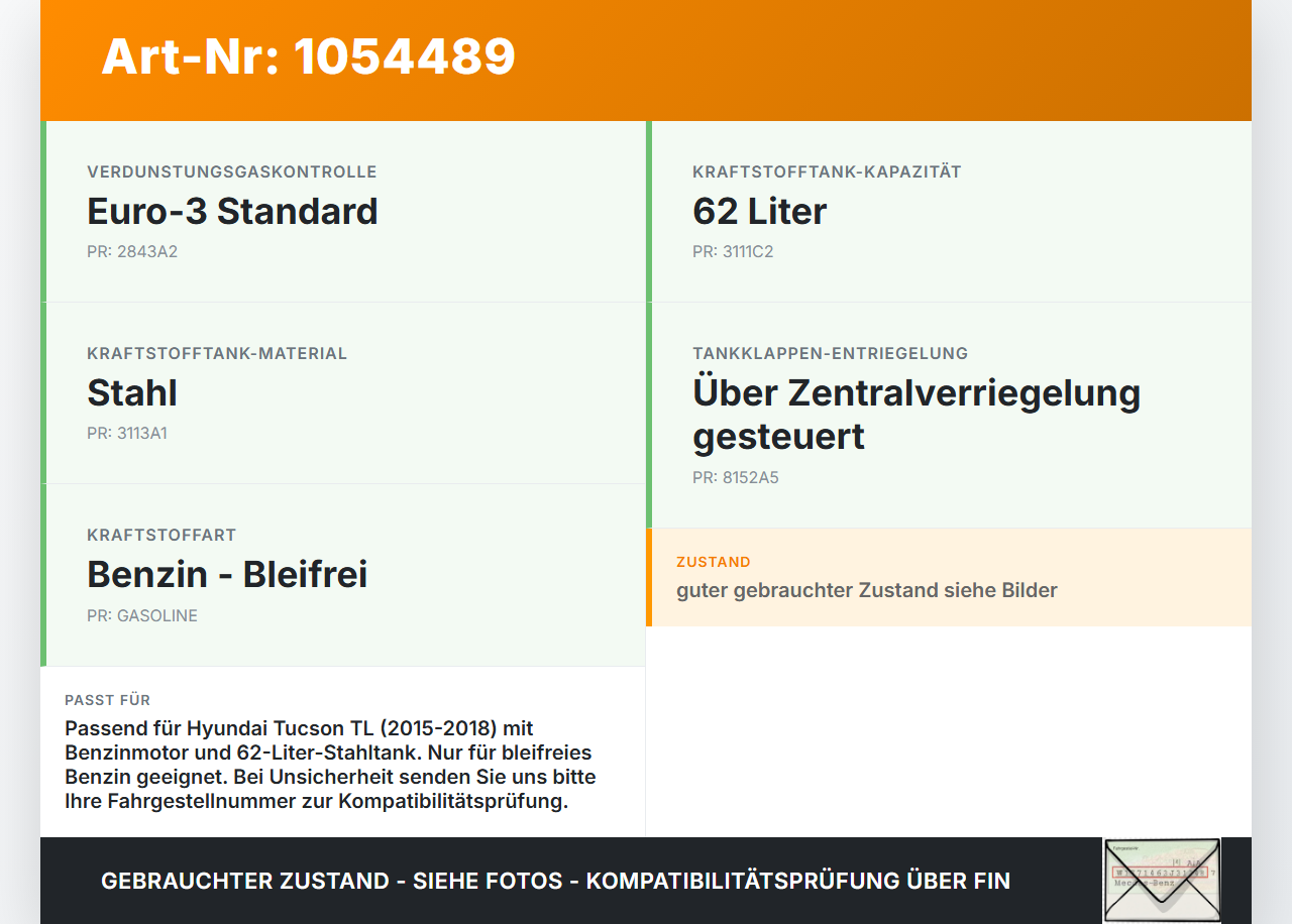 Hyundai Tucson TL 15-18 Tankdeckel Verschluss Tankverschluss Hyundai Tucson TL 15-18 30.03.2017 gebraucht Vorschau 3