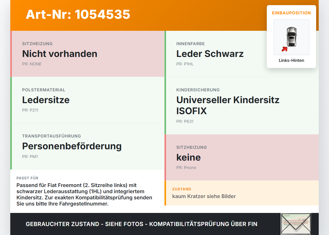 Fiat Freemont 11-16 Sitzbezug Sitzpolster Links für Rücksitzbank Hinten Integriert Kindersitz Fiat Freemont 11-16... Vorschau 3