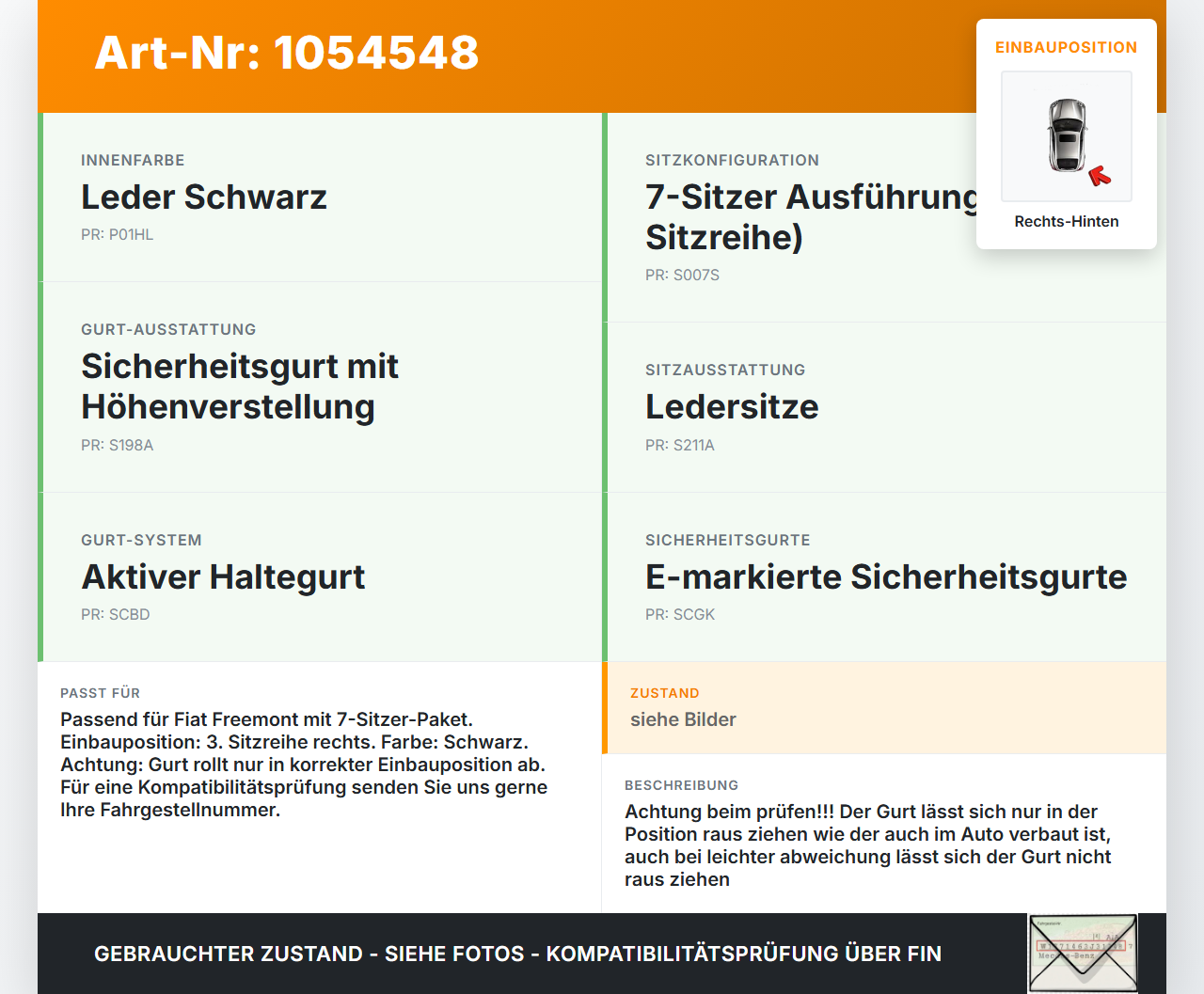 Fiat Freemont 11-16 Gurt Sicherheitsgurt Rechts Hinten 3te Reihe Fiat Freemont 11-16 17.02.2011 607041600F... Vorschau 3