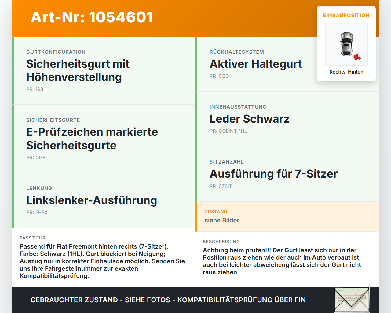 Fiat Freemont 11-16 Gurt Sicherheitsgurt Rechts Hinten Fiat Freemont 11-16 17.02.2011 P1AN26DX9AA 616122200A gebraucht Vorschau 3