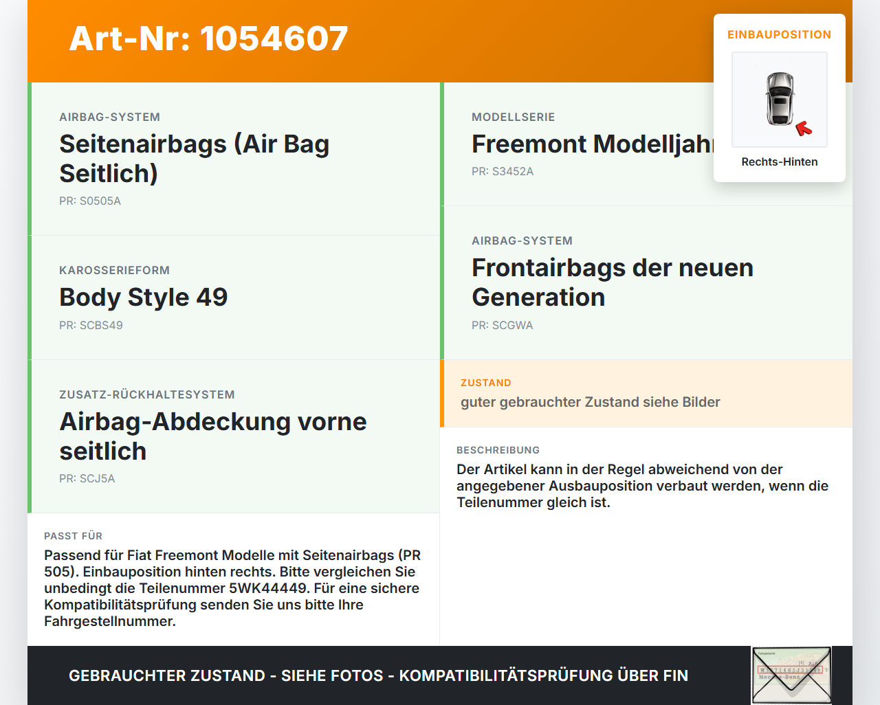 Fiat Freemont 11-16 Sensor für Airbag Crashsensor Airbagsensor Rechts Hinten Fiat Freemont 11-16 17.02.2011... Vorschau 3