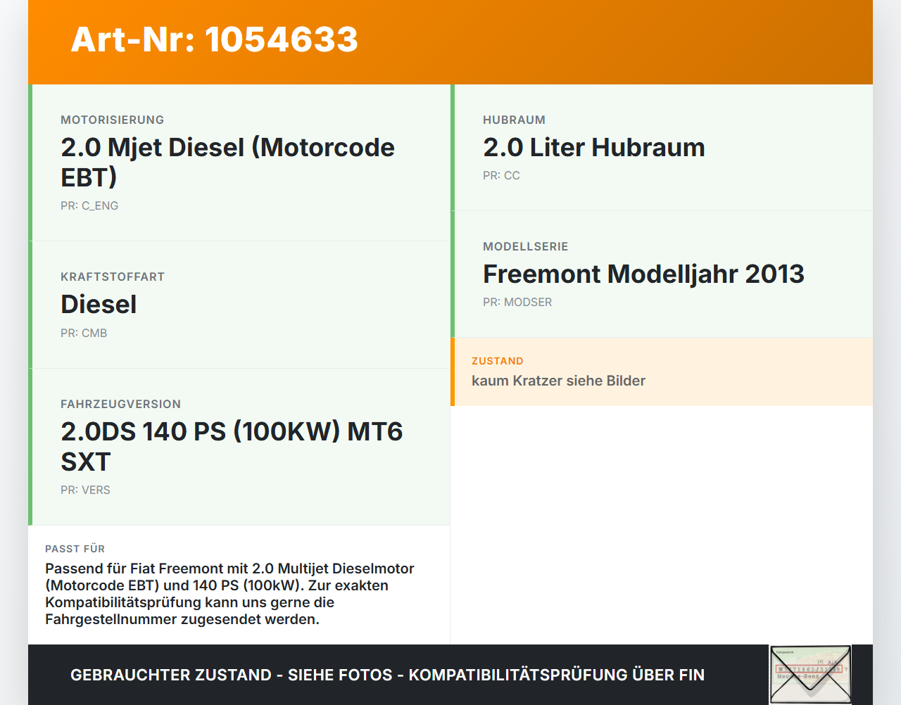 Fiat Freemont 11-16 JTD 2,0 100KW EBT Abdeckung für Motor Deckel Motorabdeckung Fiat Freemont 11-16 17.02.2011 gebraucht Vorschau 3