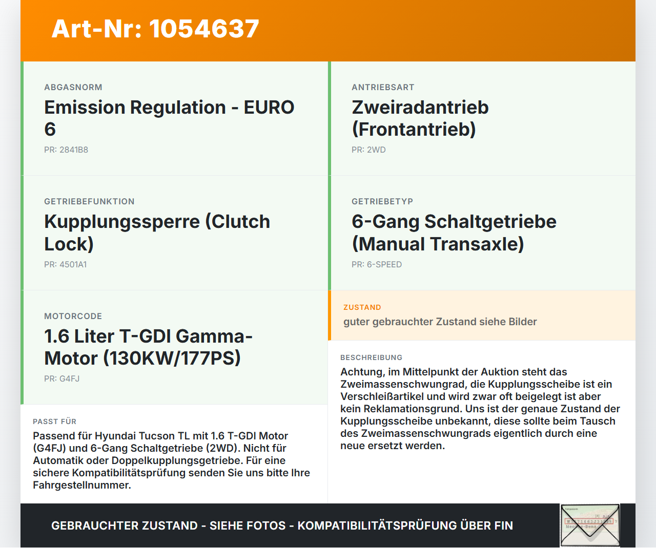 Hyundai Tucson TL 15-18 1,6 130KW G4FJ Zweimassenschwungrad Schwungrad Hyundai Tucson TL 15-18 30.03.2017 gebraucht Vorschau 3