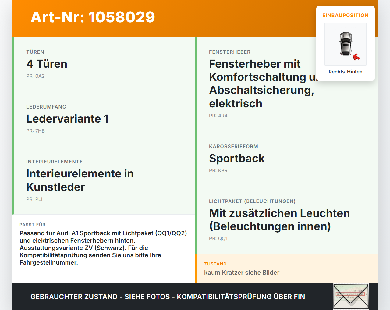Audi A1 Sportback 18-24 Türverkleidung Türpappe Rechts Hinten Audi A1 Sportback 18-24 29.03.2019 82G867308A gebraucht Vorschau 3