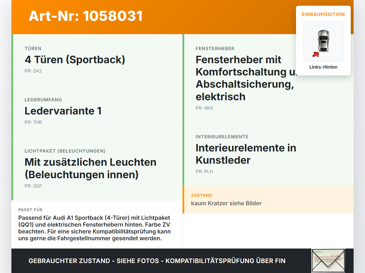 Audi A1 Sportback 18-24 Türverkleidung Türpappe Links Hinten Audi A1 Sportback 18-24 29.03.2019 82G867307A... Vorschau 3
