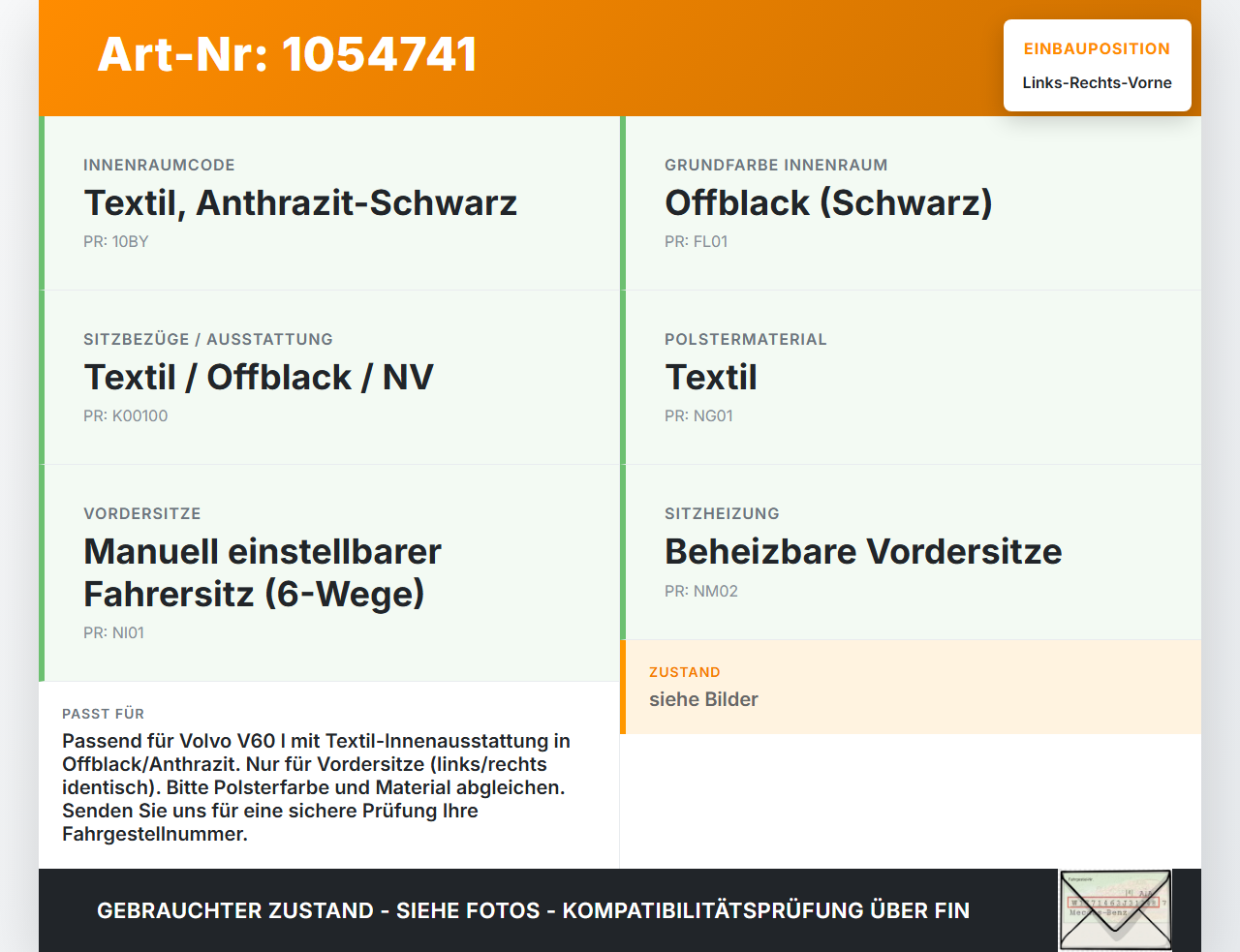 Volvo V60 I 155 10-13 Kombi Kopfstütze für Beifahrer Sitz Rechts oder Links Vorne Volvo V60 I 155 10-13 29.09.2014... Vorschau 3